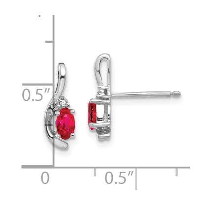 14k White Gold 5x3 Oval July/Ruby and Diamond Post Earrings