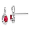 14k White Gold 5x3 Oval July/Ruby and Diamond Post Earrings