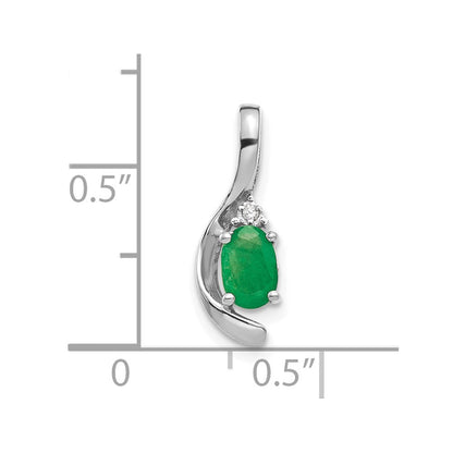 14k White Gold 6x4 Oval May/Emerald and Diamond Pendant