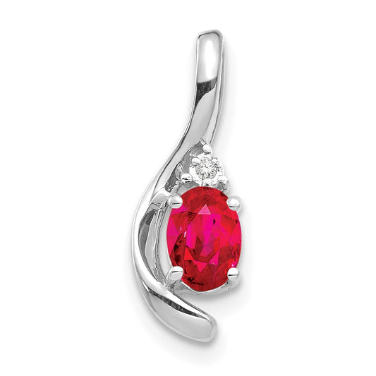 14k White Gold 6x4 Oval July/Ruby and Diamond Pendant