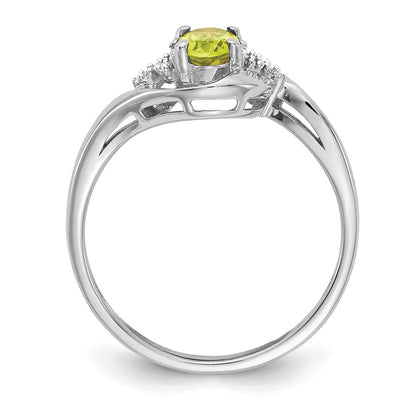 14k White Gold 6x4 Oval August/Peridot and Diamond Ring