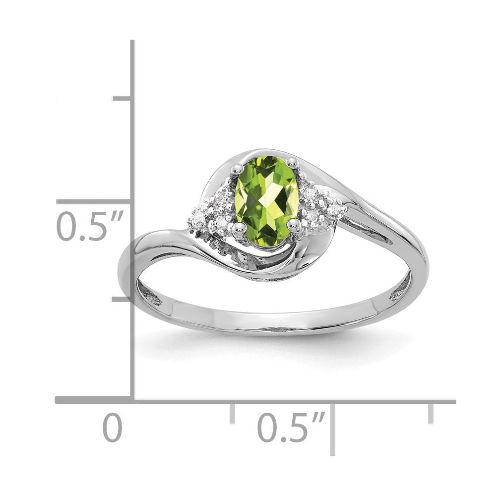 14k White Gold 6x4 Oval August/Peridot and Diamond Ring