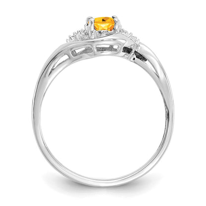 14k White Gold 6x4 Oval November/Citrine and Diamond Ring