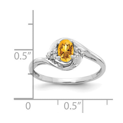 14k White Gold 6x4 Oval November/Citrine and Diamond Ring