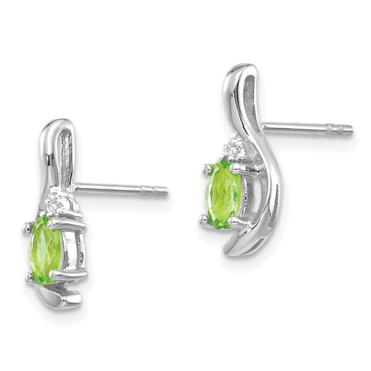 14k White Gold 5x3 Oval August/Peridot and Diamond Post Earrings