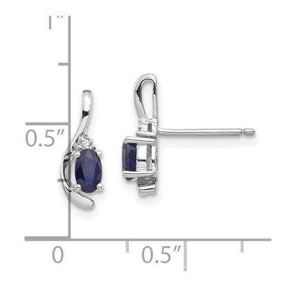 14k White Gold 5x3 Oval September/Sapphire and Diamond Post Earrings