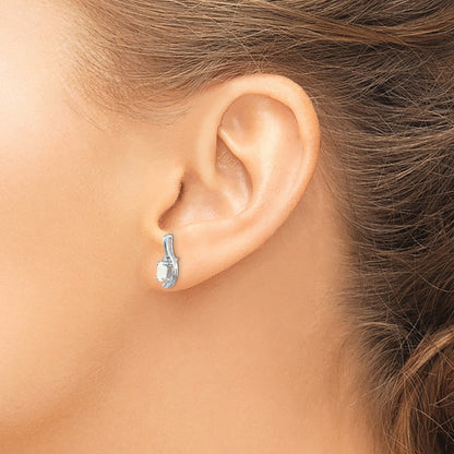 14k White Gold 5x3 Oval October/Opal and Diamond Post Earrings