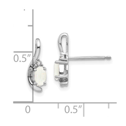 14k White Gold 5x3 Oval October/Opal and Diamond Post Earrings