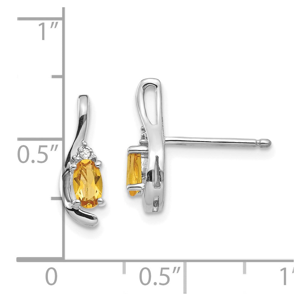 14k White Gold 5x3 Oval November/Citrine and Diamond Post Earrings
