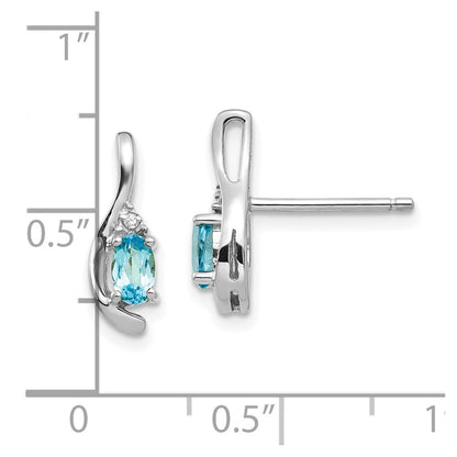 14k White Gold 5x3 Oval December/Blue Topaz and Diamond Post Earrings