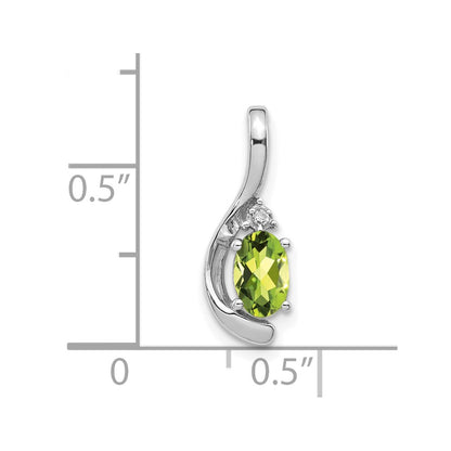 14k White Gold 6x4 Oval August/Peridot and Diamond Pendant