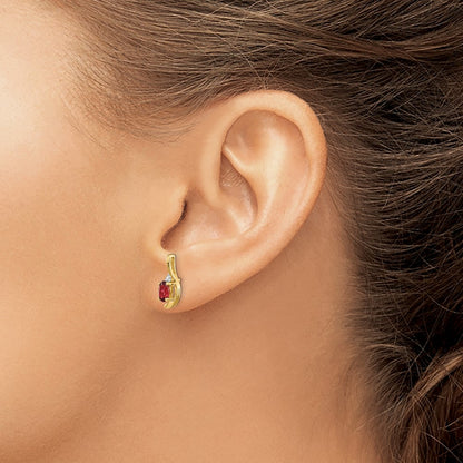 14k 5x3 Oval January/Garnet and Diamond Post Earrings