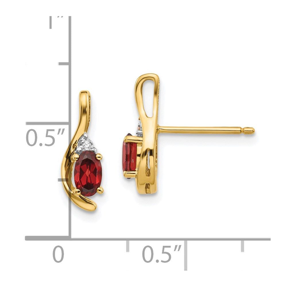 14k 5x3 Oval January/Garnet and Diamond Post Earrings