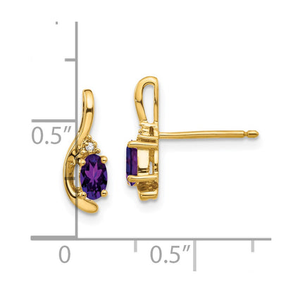 14k 5x3 Oval February/Amethyst and Diamond Post Earrings