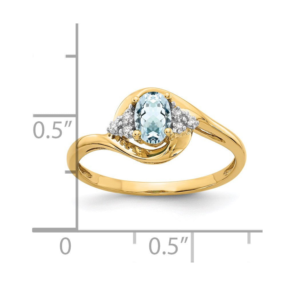 14k 6x4 Oval March/Aquamarine and Diamond Ring