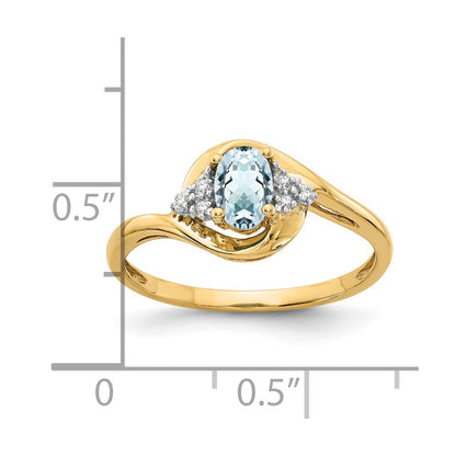 14k 6x4 Oval March/Aquamarine and Diamond Ring