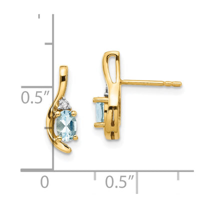 14k 5x3 Oval March/Aquamarine and Diamond Post Earrings