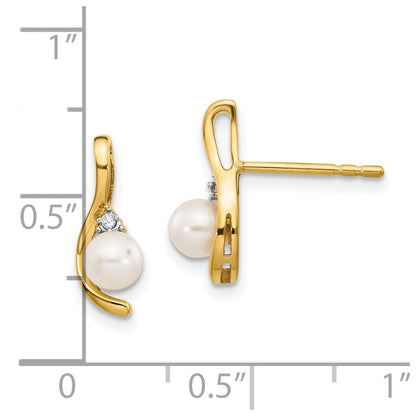 14k 4.5mm June/Freshwater Cultured Pearl and Diamond Post Earrings