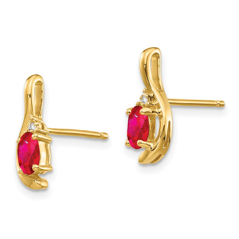 14k 5x3 Oval July/Ruby and Diamond Post Earrings