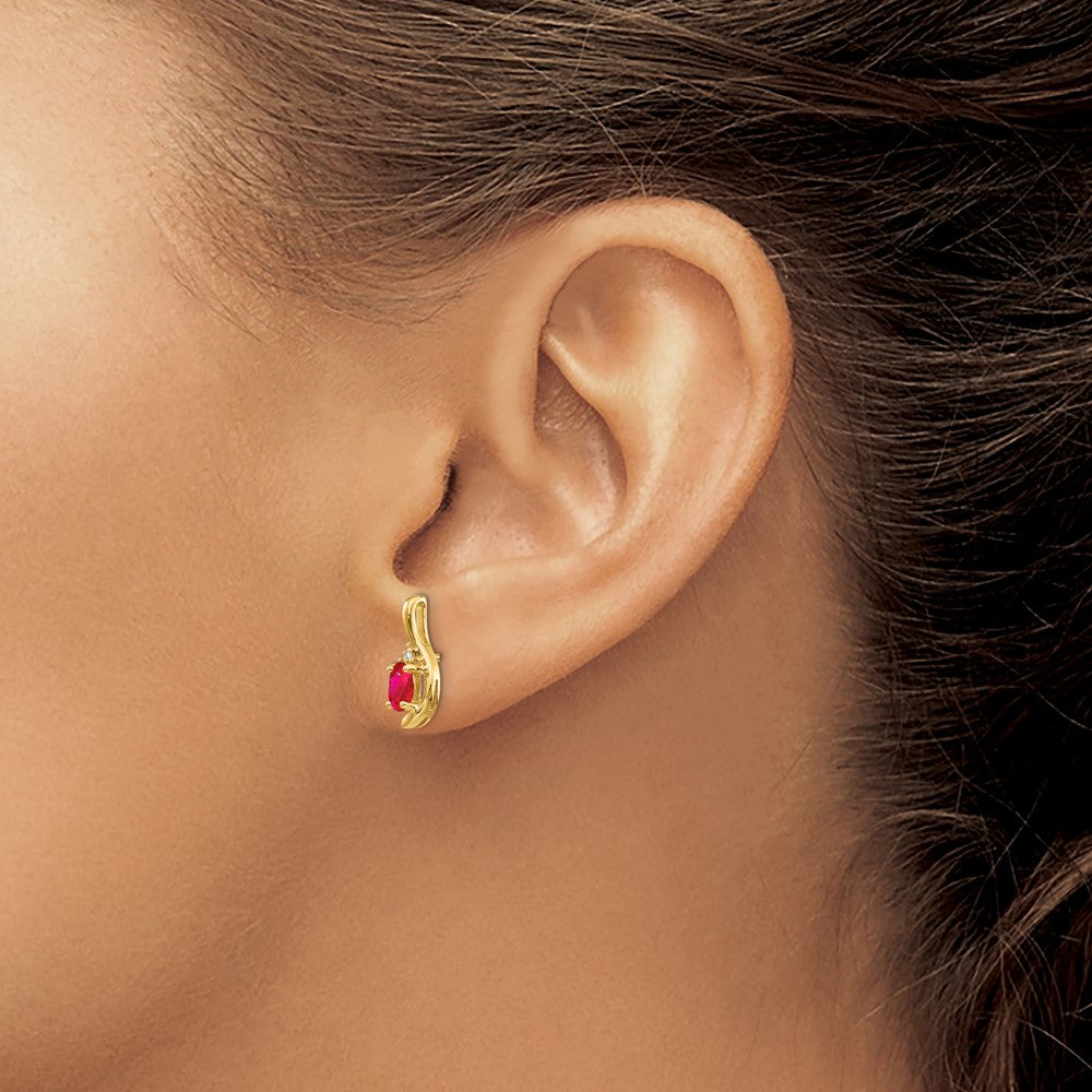 14k 5x3 Oval July/Ruby and Diamond Post Earrings