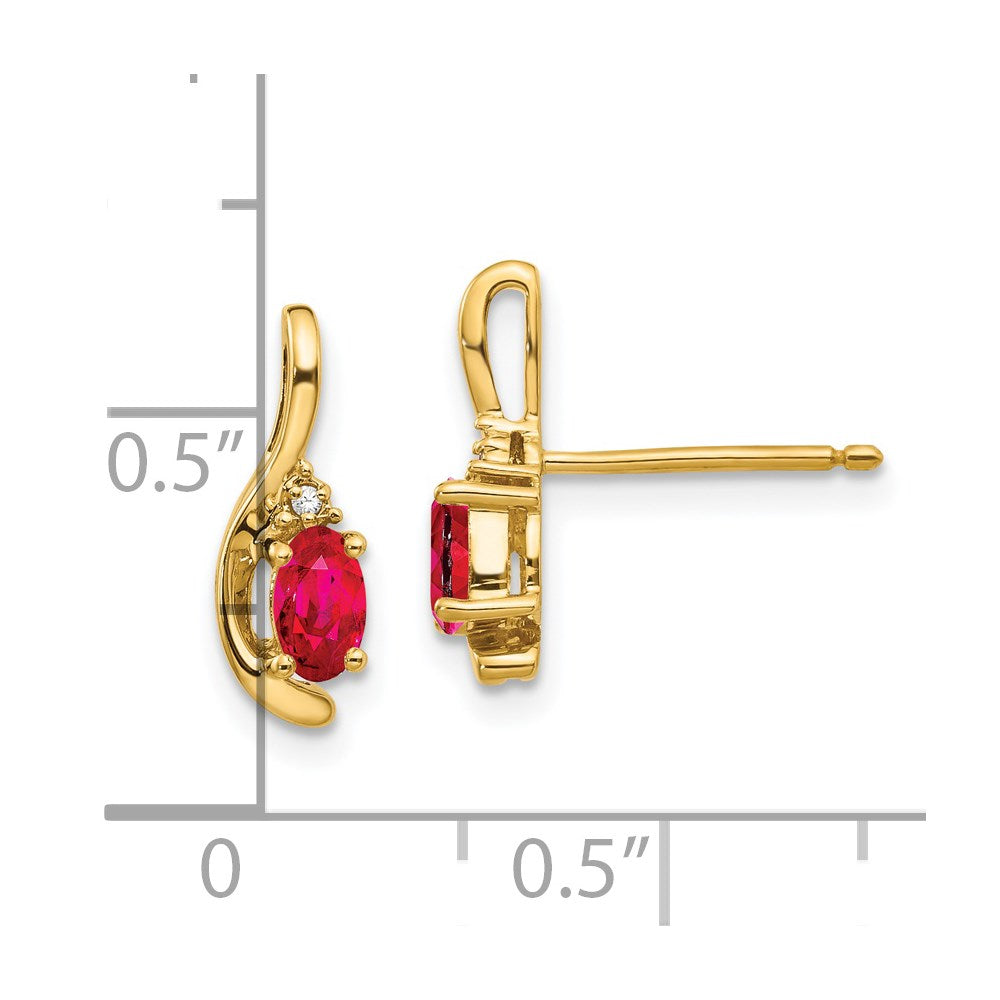 14k 5x3 Oval July/Ruby and Diamond Post Earrings
