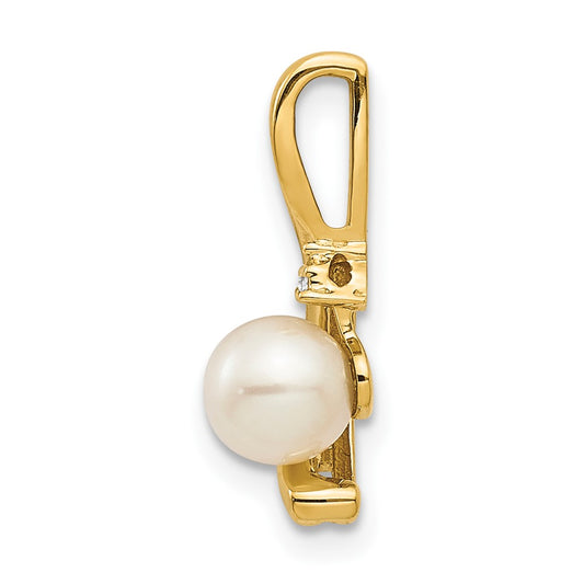14k 5.5mm June/Freshwater Cultured Pearl and Diamond Pendant