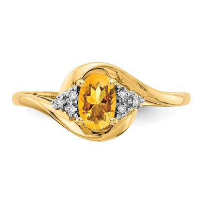 14k 6x4 Oval November/Citrine and Diamond Ring