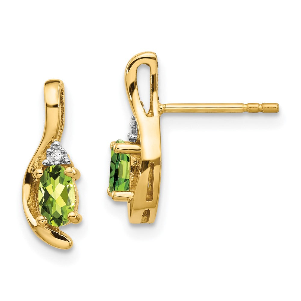 14k 5x3 Oval August/Peridot and Diamond Post Earrings