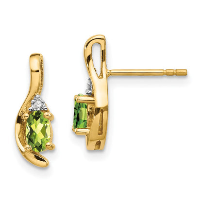 14k 5x3 Oval August/Peridot and Diamond Post Earrings