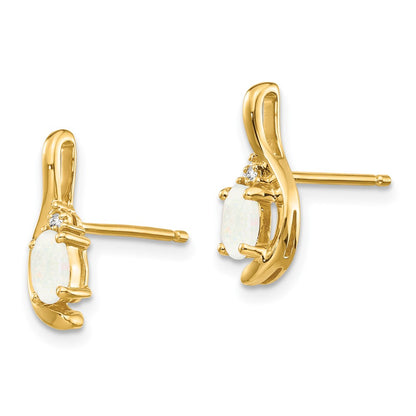 14k 5x3 Oval October/Opal and Diamond Post Earrings