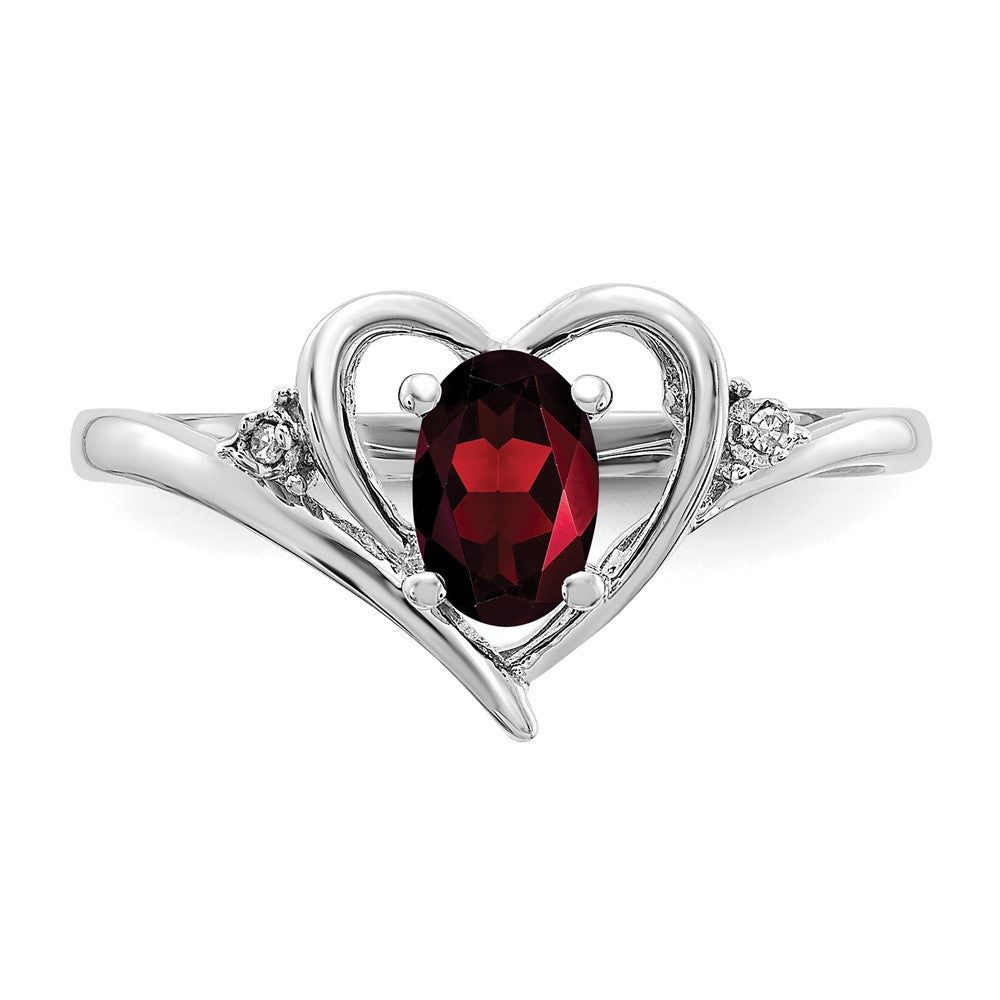 14k White Gold 6x4 Oval January/Garnet and Diamond Heart Ring