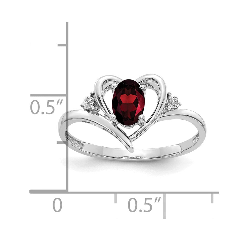 14k White Gold 6x4 Oval January/Garnet and Diamond Heart Ring