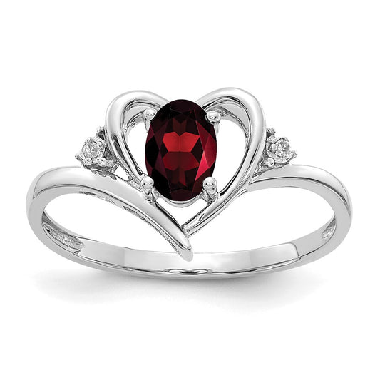 14k White Gold 6x4 Oval January/Garnet and Diamond Heart Ring