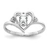 14k White Gold 6x4 Oval April/White Topaz and Diamond Heart Ring