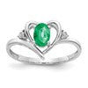 14k White Gold 6x4 Oval May/Emerald and Diamond Heart Ring