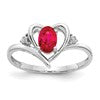 14k White Gold 6x4 Oval July/Ruby and Diamond Heart Ring