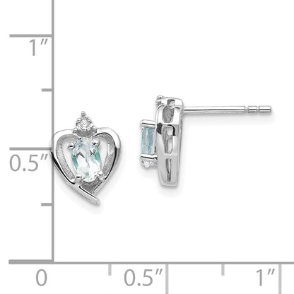 14k White Gold 5x3 Oval March/Aquamarine and Diamond Heart Earrings