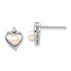 14k White Gold 4.5mm June/Freshwater Cultured Pearl and Diamond Heart Earrings