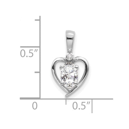 14k White Gold 6x4 Oval April/White Topaz and Diamond Heart Pendant