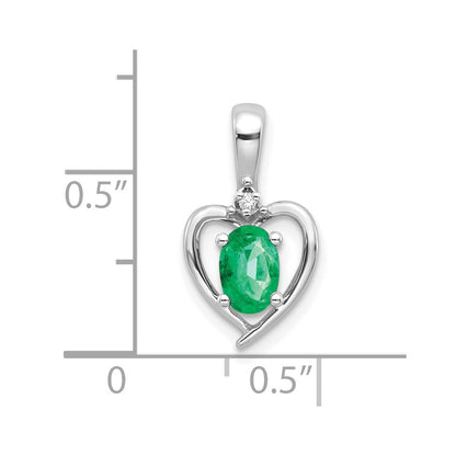 14k White Gold 6x4 Oval May/Emerald and Diamond Heart Pendant