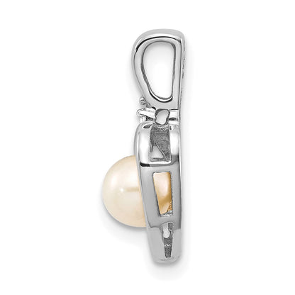14k White Gold 5.5mm June/Freshwater Cultured Pearl and Diamond Heart Pendant