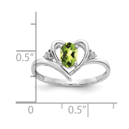 14k White Gold 6x4 Oval August/Peridot and Diamond Heart Ring