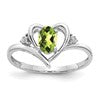 14k White Gold 6x4 Oval August/Peridot and Diamond Heart Ring
