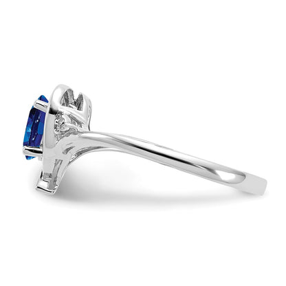 14k White Gold 6x4 Oval September/Sapphire and Diamond Heart Ring