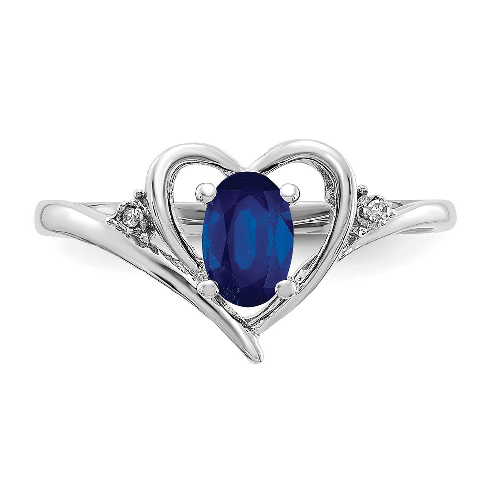 14k White Gold 6x4 Oval September/Sapphire and Diamond Heart Ring