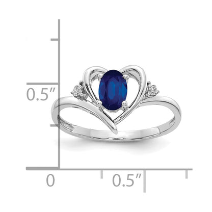 14k White Gold 6x4 Oval September/Sapphire and Diamond Heart Ring