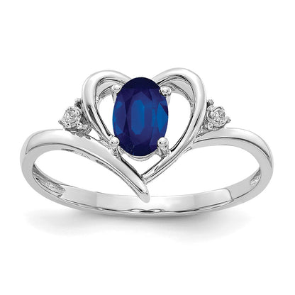 14k White Gold 6x4 Oval September/Sapphire and Diamond Heart Ring