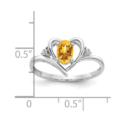 14k White Gold 6x4 Oval November/Citrine and Diamond Heart Ring