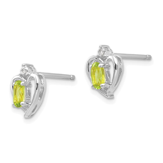 14k White Gold 5x3 Oval August/Peridot and Diamond Heart Earrings