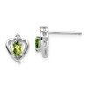14k White Gold 5x3 Oval August/Peridot and Diamond Heart Earrings